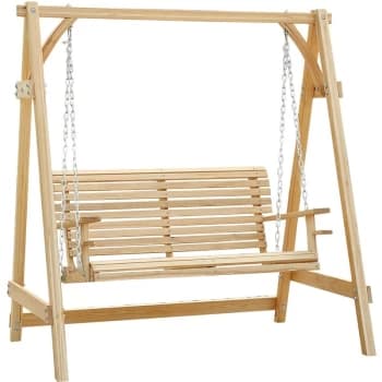 Image of Outsunny - Outdoor 2 Seater Larch Wood Wooden Garden Swing Chair Seat Hammock Bench Lounger
