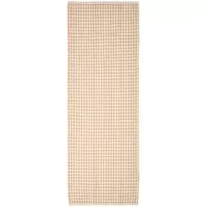 Image of Cotton Gingham Check Rug Hand Woven Beige White, 110 x 170cm - Natural - Homescapes