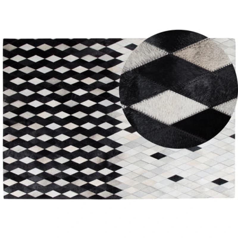 Image of Beliani Rug Maldan Black 160 X 230 Cm Leather