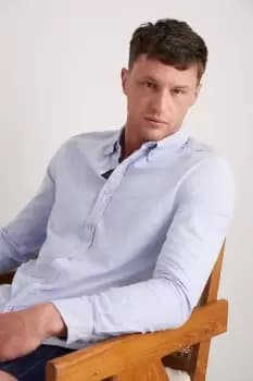 Image of Mens Plus Blue Long Sleeve Pocket Oxford Shirt