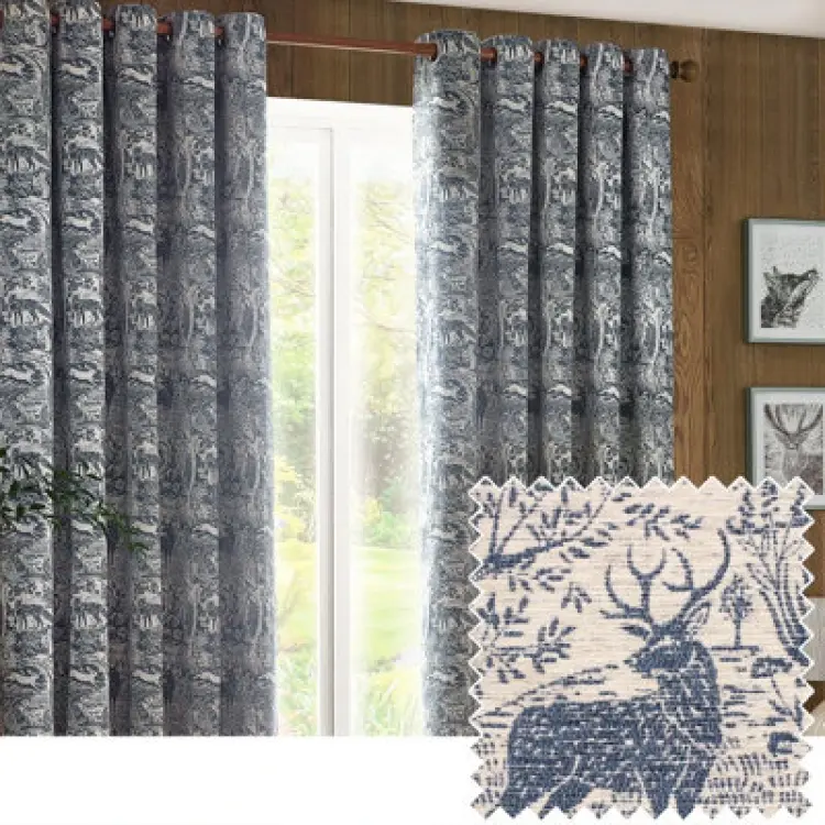 Image of Winter Woods Animal Chenille Eyelet Curtains Midnight, Midnight / 117 x 137cm