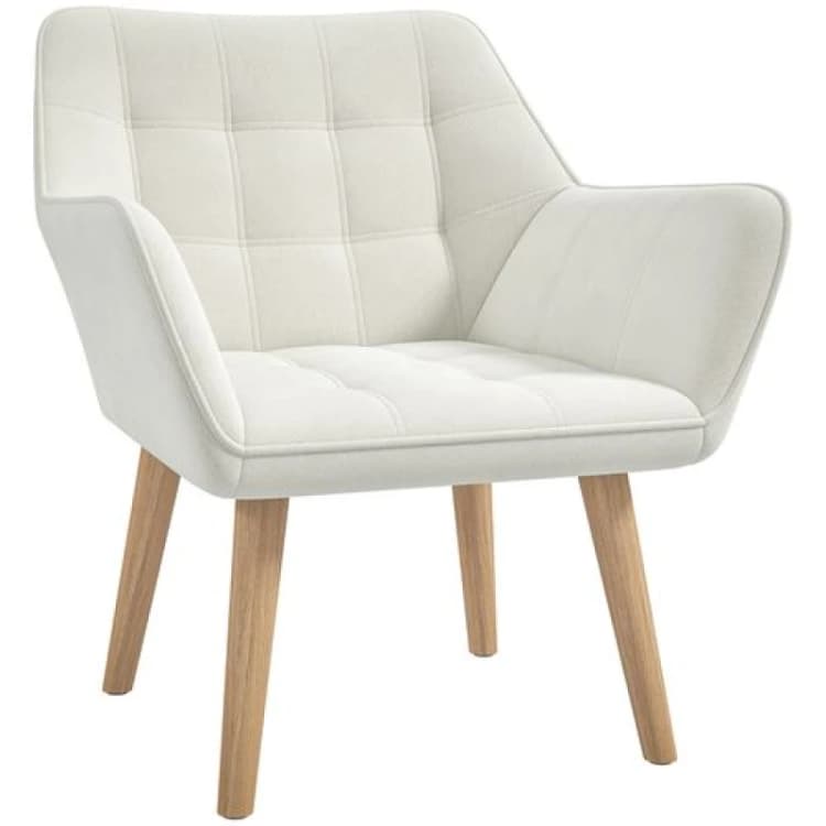 Image of HOMCOM Velvet-Feel Pink Accent Chair with Arms Slanted Back Wood Legs - Cream TJ Hughes 5061025019069