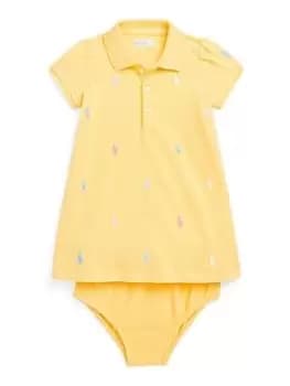 Image of Ralph Lauren Baby Girl Short Sleeve Collar Dress - Yellow, Yellow, Size 18 Months