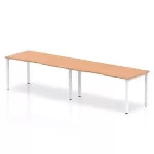 Image of Single White Frame Bench Desk 1600 Oak 2 Pod