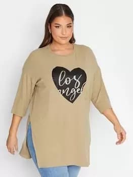 Image of Yours Slogan Split Detail Top - Natural, Size 18, Women