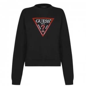 Image of Guess Vinyl Triangle Logo Fleeced Sweater Womens - Jet Black A996