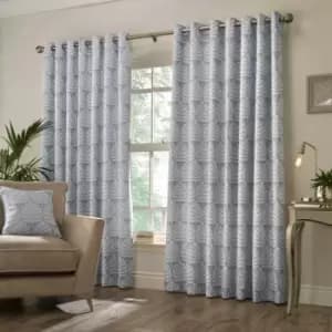Image of Paoletti Horto Embroidered Ringtop Eyelet Curtains (Pair) Polyester Blue (229X229Cm)