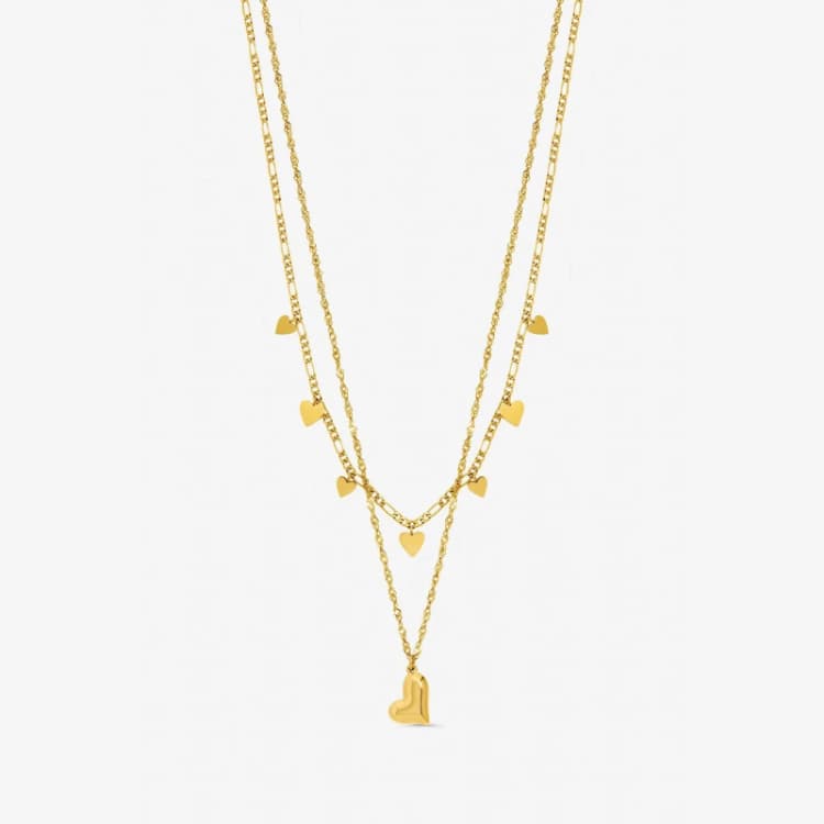 Image of Jon Richard Gold Plated Waterproof Heart Double Row Necklace Gold female One Size