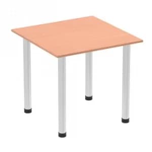 Image of Impulse 800mm Square Table Beech Top Brushed Aluminium Post Leg