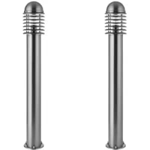 Image of 2 PACK 1m Outdoor Post Bollard Light Polished Steel Vandal Proof Pathway Lamp