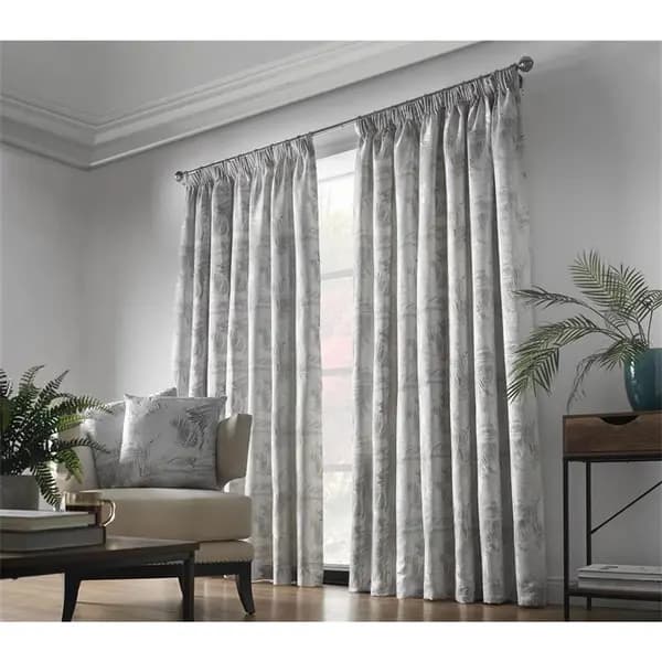 Image of Other Fiji Multi Yarn Fully Lined Pencil Pleat Curtains - Silver 90x90 Inch