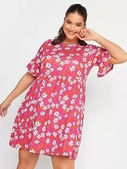 Image of Yours Smock Floral Tunic Dress - Pink, Size 18, Women