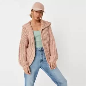 Image of Missguided Recycled Knit Hooded Cardigan - Pink