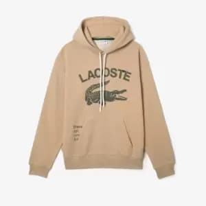 Image of Lacoste Mens Loose Fit Crocodile Hooded Sweatshirt Size 3 - S Beige