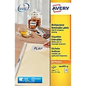 Image of AVERY Multipurpose Removable Labels L4736REV-25 White Self Adhesive A4 45.7 x 21.2mm 25 Sheets of 48 Labels