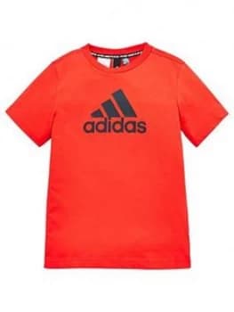 Image of adidas Youth Boys Must Haves Badge Of Sport T-Shirt - Red/Black, Size 7-8 Years