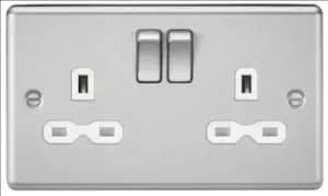 Image of KnightsBridge 13A 2G DP Switched Socket with White Insert - Rounded Edge Brushed Chrome