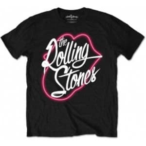 Image of Rolling Stones Neon Lips Script Mens Black T Shirt: X Large