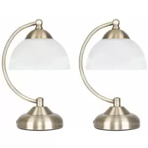 Image of 2 x Stamford Crescent Table Lamp with Glass Shade - Antique Brass - No Bulb