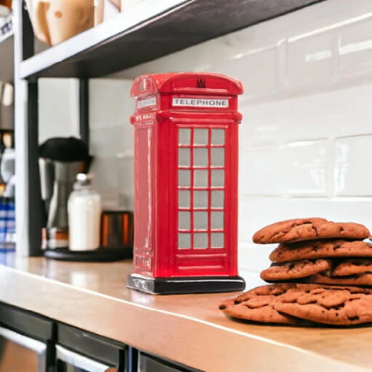 Image of Oliphant Red Telephone Box Ceramic Biscuit Jar Red