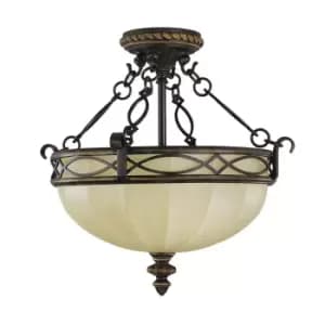 Image of 2 Bulb Semi Flush Light Fretwork Faceted Glass Uplight Walnut LED E27 100W