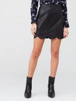 Image of Oasis Faux Leather Scallop Mini Skirt - Black, Size 18, Women