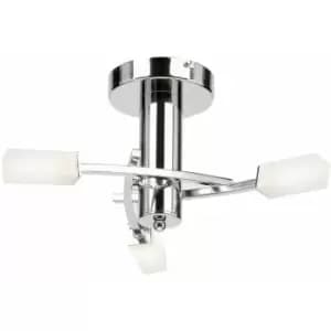 Image of Loops - Semi Flush Ceiling Light Chrome & Glass 3 Bulb Square Shade Dimmable Pendant