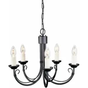 Image of 5 Bulb Chandelier Light Wire Bound Arm Ivory Candle Tube Black LED E14 60W