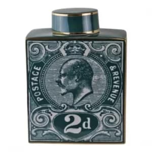 Image of Large Postage Stamp Decorative Ginger Teal Green Jar