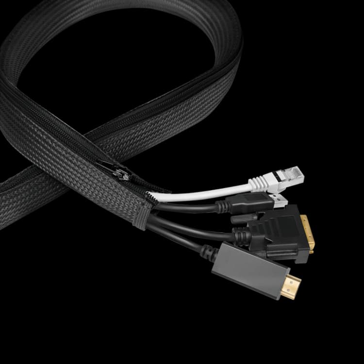 Image of LogiLink Cable sleeve with zipper. Polyester. OD: 30 mm. black. 5 m