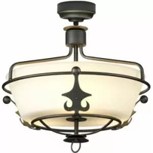 Image of Loops - 3 Bulb Semi Flush Light Opaque Glass Shade Crystal Droplets Graphite LED E27 60W