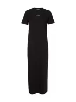 Image of Calvin Klein Organic Cotton Maxi Logo Front T-Shirt Dress In Black - Size S