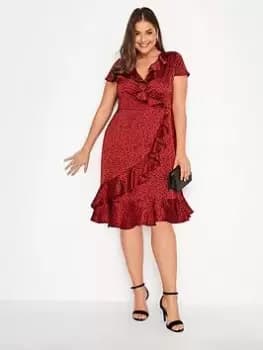 Image of Yours Animal Satin Wrap Dress, Red, Size 16, Women