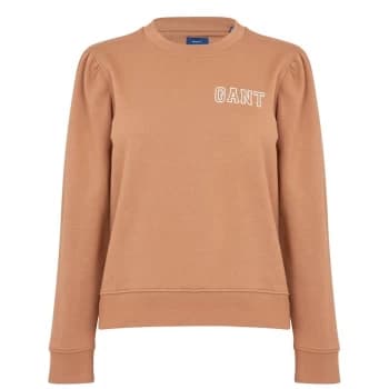 Image of Gant Gant Graphic Puff Sleeve Crew Neck Sweatshirt - Brown