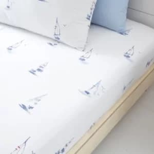 Image of Bianca Fine Linens Sailing Boats 100% Cotton Fitted Sheet