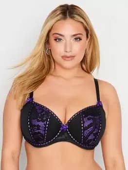 Image of Yours Lace Ribbon Slot Bra Black, Size 44D, Women