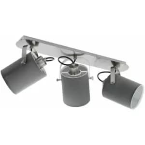 Image of Loops - Flush Ceiling Light Colour Satin Nickel Shade Grey Fabric Bulb E27 3x10W