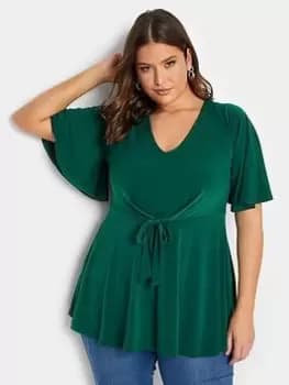 Image of Yours Front Wrap Angel Sleeve Ity Top, Green, Size 18, Women