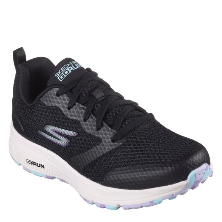 Image of Skechers Circular Mesh Lace Up W Marbled Rub Slip On Trainers Girls Black/Lavender female C5 (21.5)