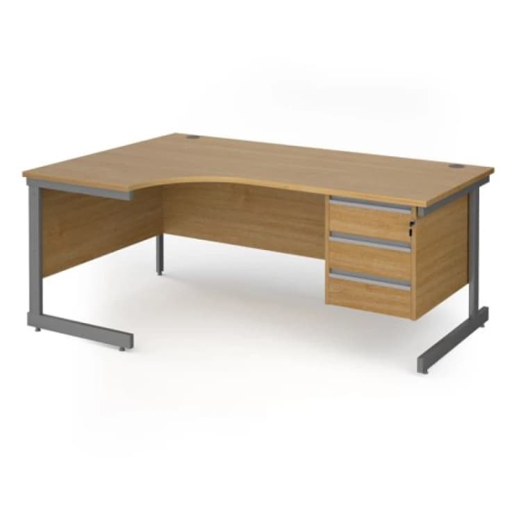 Image of Contract 25 Office Desk Left Hand Corner Desk 1800mm With Pedestal Oak Top With Graphite Frame 1200mm Depth Contract 25 CC18EL3-G-O Oak CC18EL