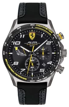 Image of Scuderia Ferrari Mens Pilota Black Silicone/Leather Watch
