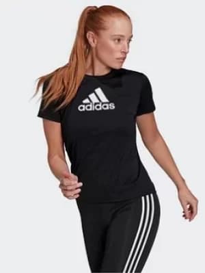 Image of adidas Primeblue Designed 2 Move Logo Sport T-Shirt, White/Black Size M Women