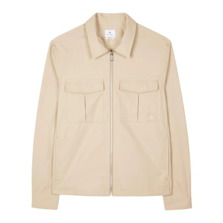 Image of Paul Smith Mens Cotton Zip Long Sleeve Overshirt Beige 61 male L