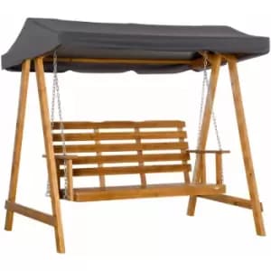 Image of Outsunny - 3 Seater Wooden Garden Swing Chair Hammock with Adjustable Canopy - Brown and Grey
