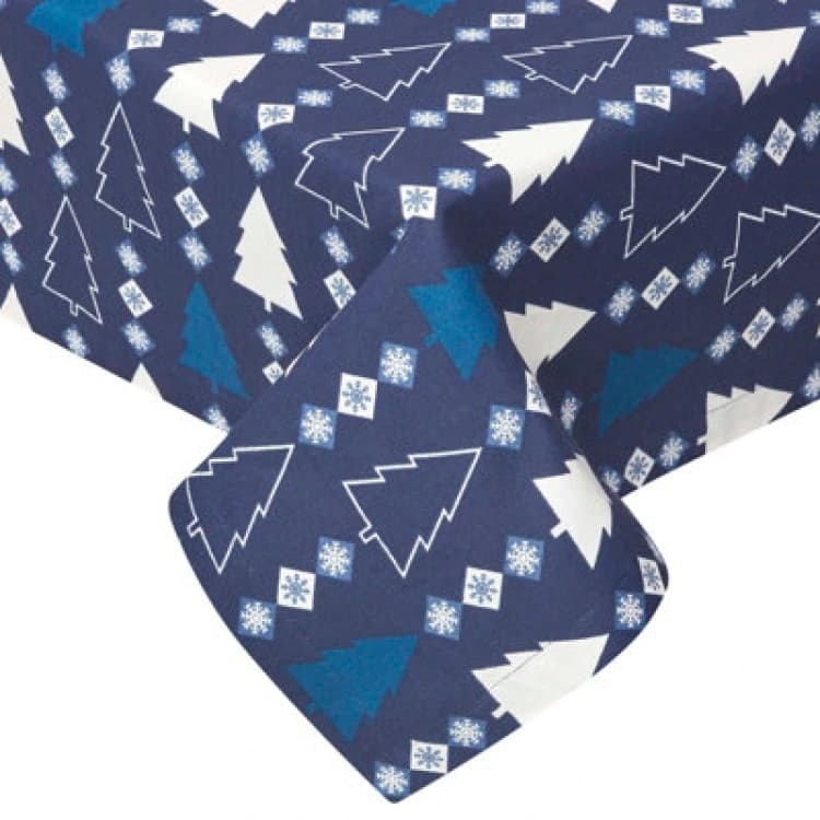 Image of Homescapes Blue Winterland 100% Cotton Christmas Tablecloth 137 X 178 Cm