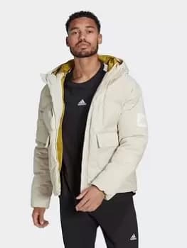 Image of adidas Big Baffle Down Jacket, Brown Size M Men