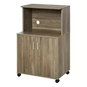 Image of Homcom Kitchen Storage Unit Microwave Cart Trolley With Wheels Cable Hole Grey
