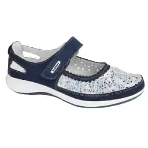 Image of Boulevard Womens/Ladies E-Fit Floral Suede Bar Shoe (6 UK) (Navy/White)