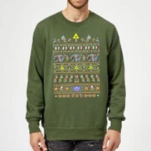 Image of Nintendo The Legend Of Zelda Retro Green Christmas Sweatshirt - L - Green