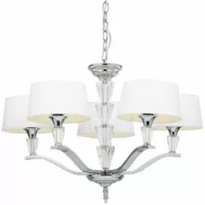 Image of 5 Light Ceiling Pendant chrome & vintage white Round Shade Hanging Feature Lamp